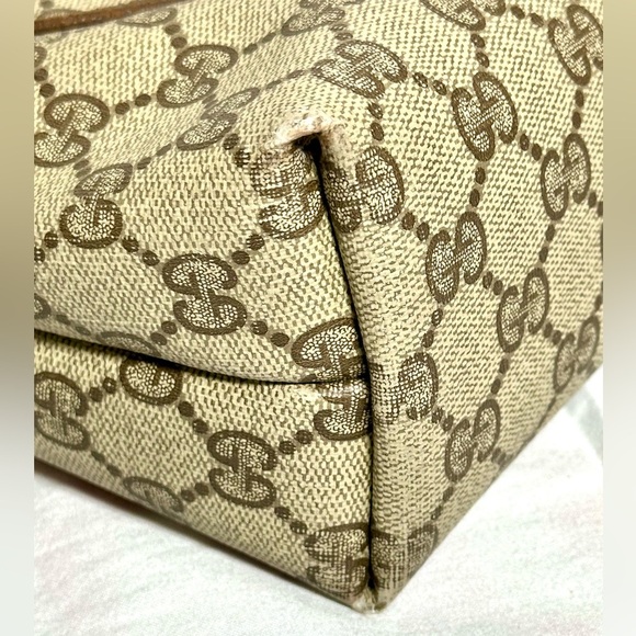 GUCCI SIGNATURE Beige Tote With Red And Green Straps Gorgeous - Picture 9 of 16